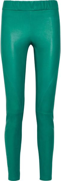 Roberto Cavalli Stretch Leather Cropped Skinny Pants in Green (teal) | Lyst