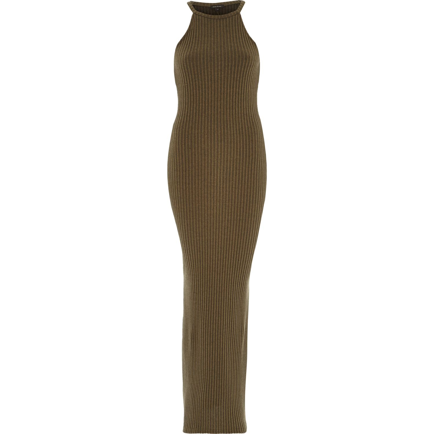 khaki ribbed bodycon dress