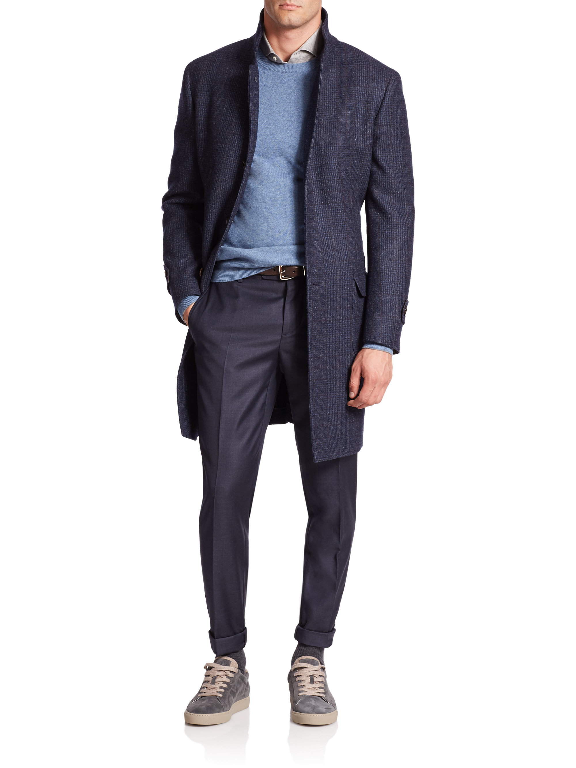 Lyst - Brunello Cucinelli Glen Plaid Wool Overcoat in Blue for Men