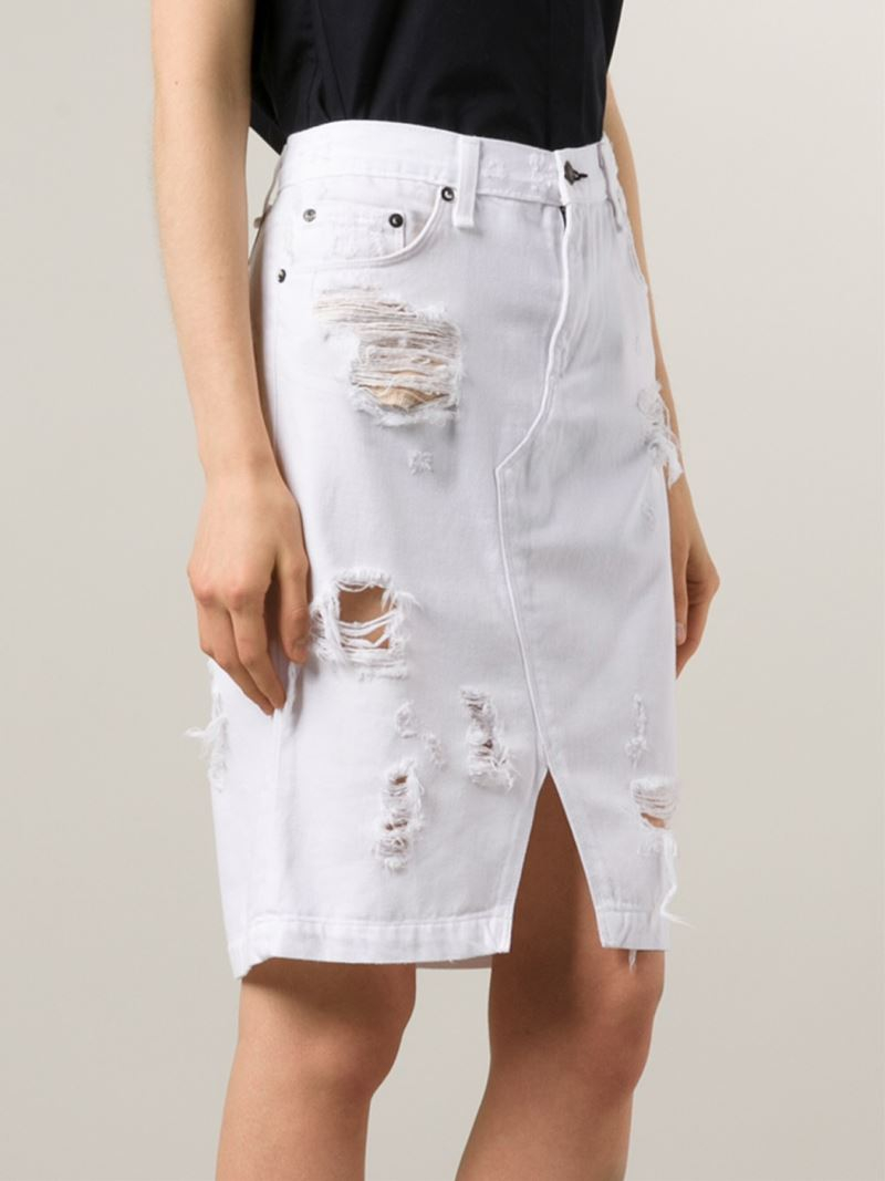 white distressed denim skirt