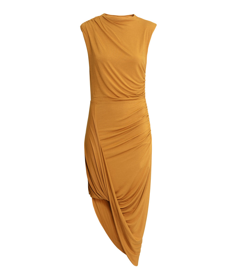 H M Draped Dress In Mustard Yellow Yellow Lyst
