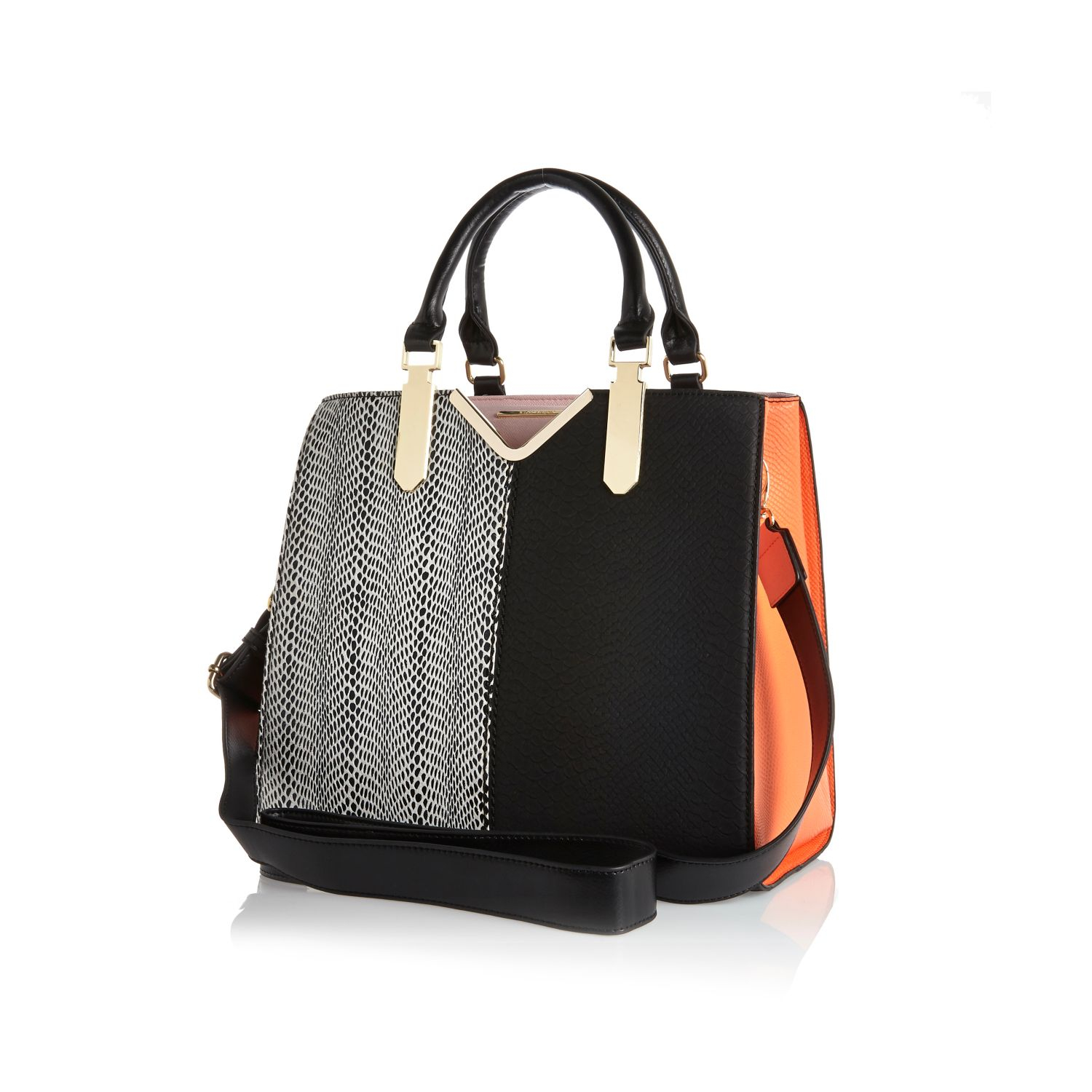 River Island Black And Orange Split Front Tote Bag - Lyst