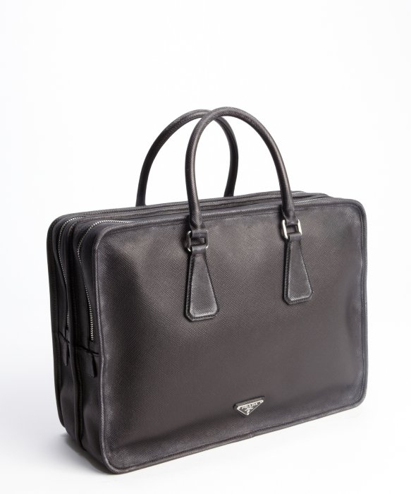 Prada Black Distressed Leather Top Handle Briefcase in Black for ...  