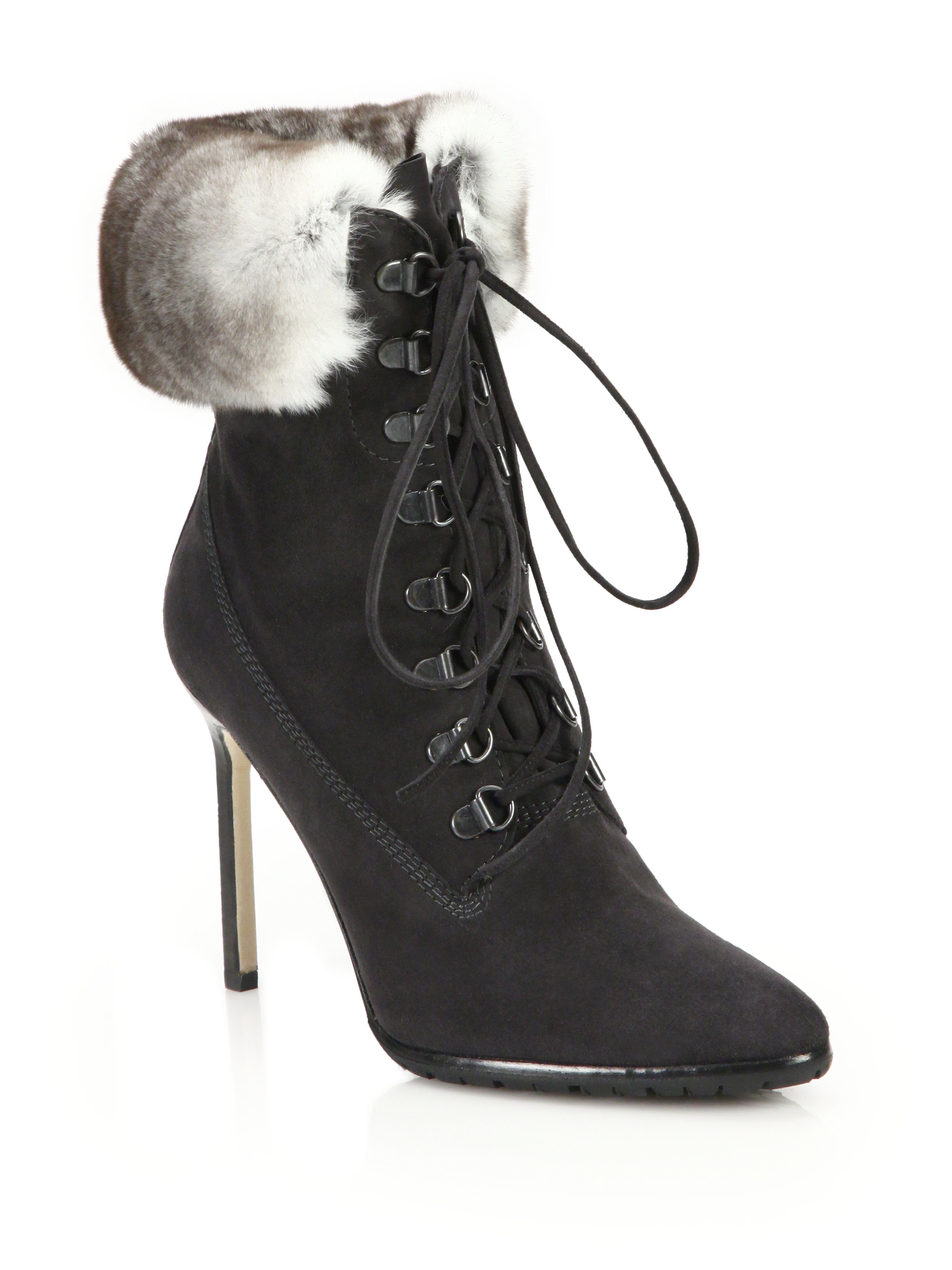 Manolo Blahnik Oklamod Suede and Rabbit Fur Boots in Grey (Gray) - Lyst