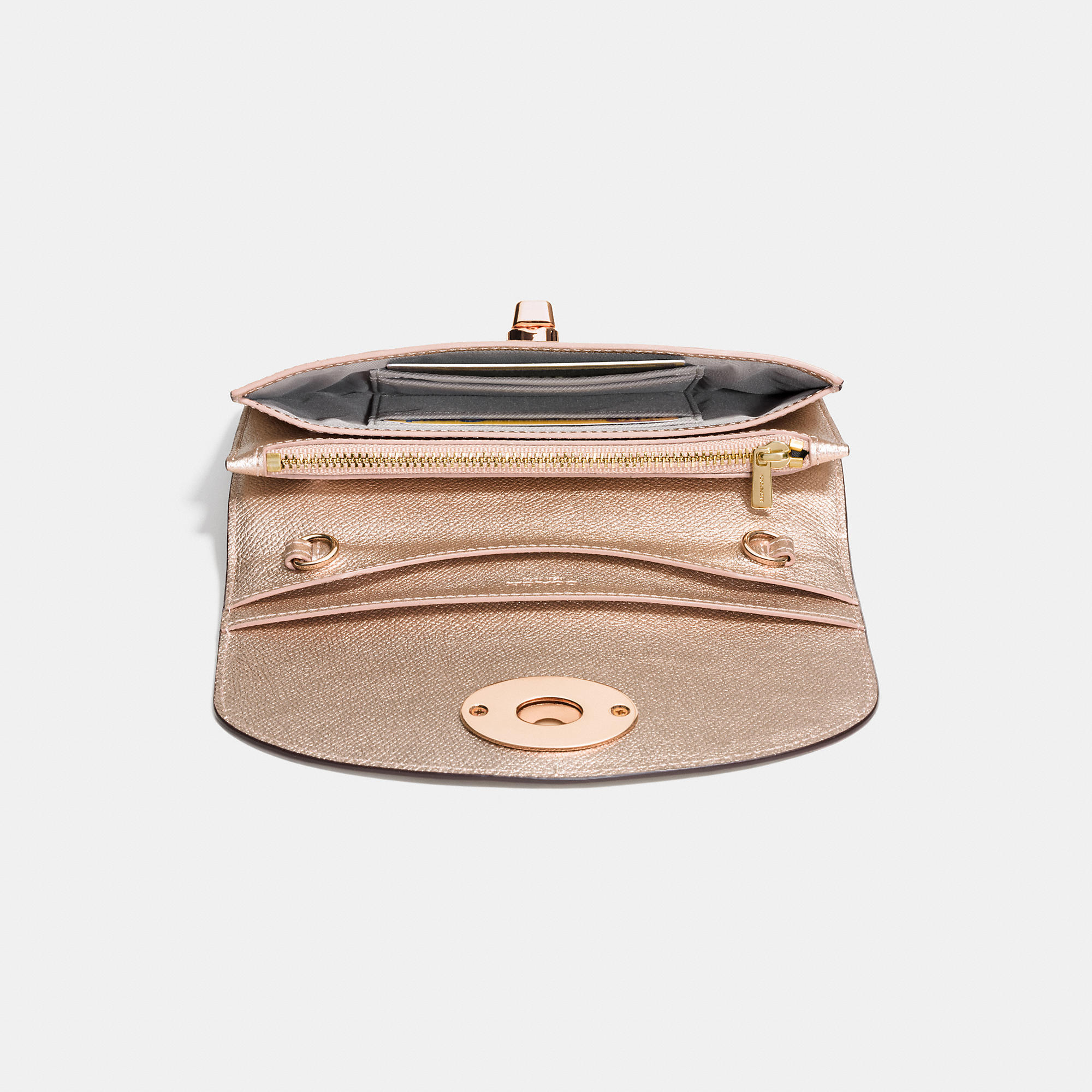 COACH Clutch Wallet With Chain In Metallic Crossgrain Leather in Pink | Lyst