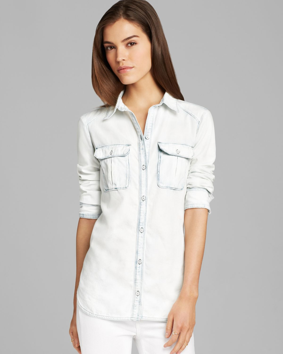 white denim button down shirt
