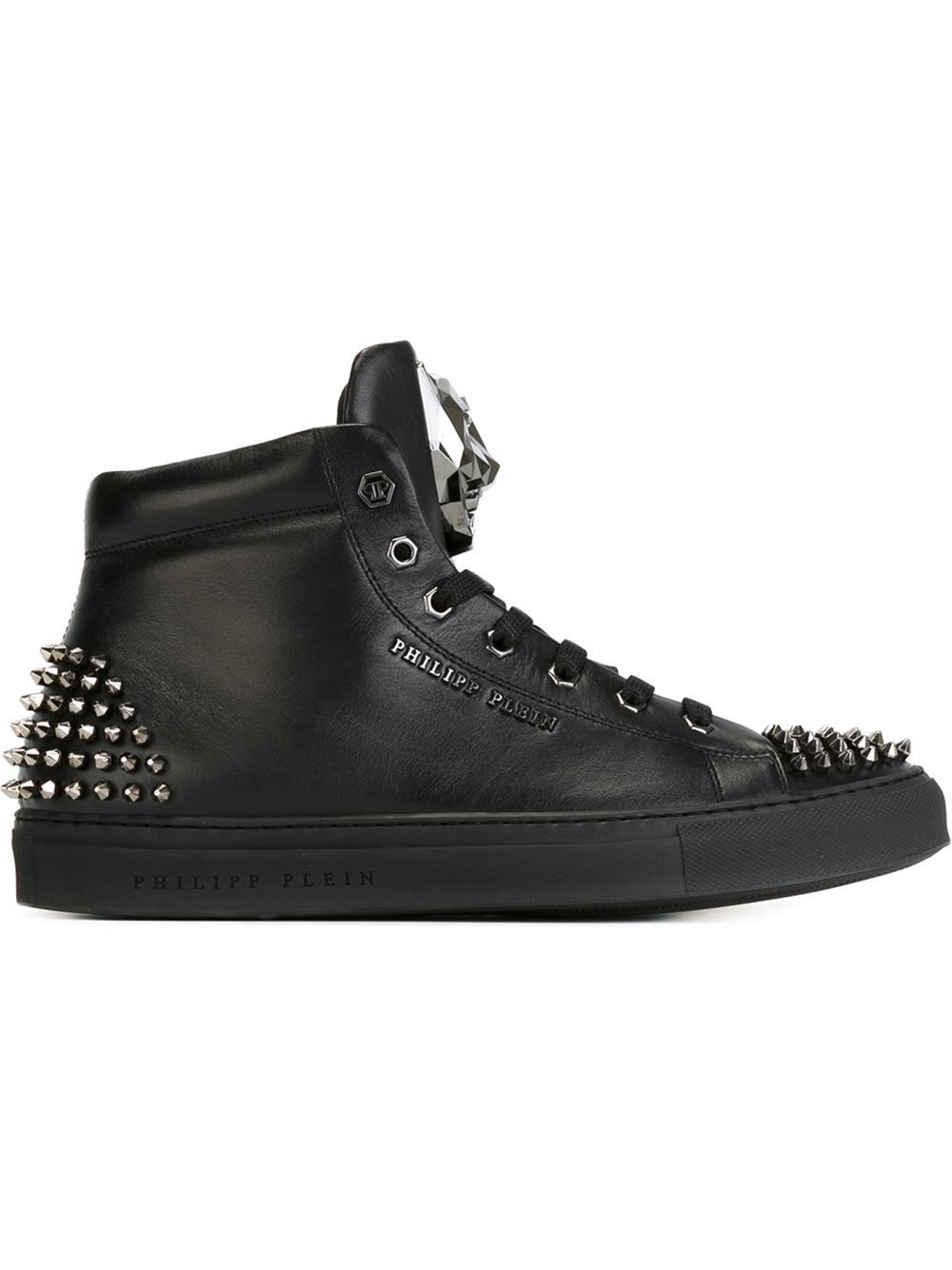 jam heel fijn persoonlijkheid Philipp Plein Spike-Studded Leather High-Top Sneakers in Black for Men |  Lyst