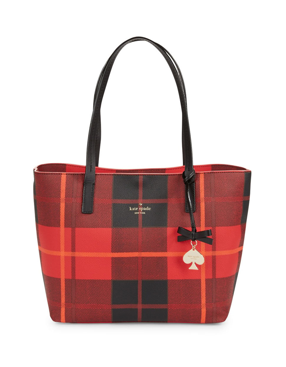Kate spade Small Ryan Two-tone Plaid Tote in Red (Cherry) | Lyst