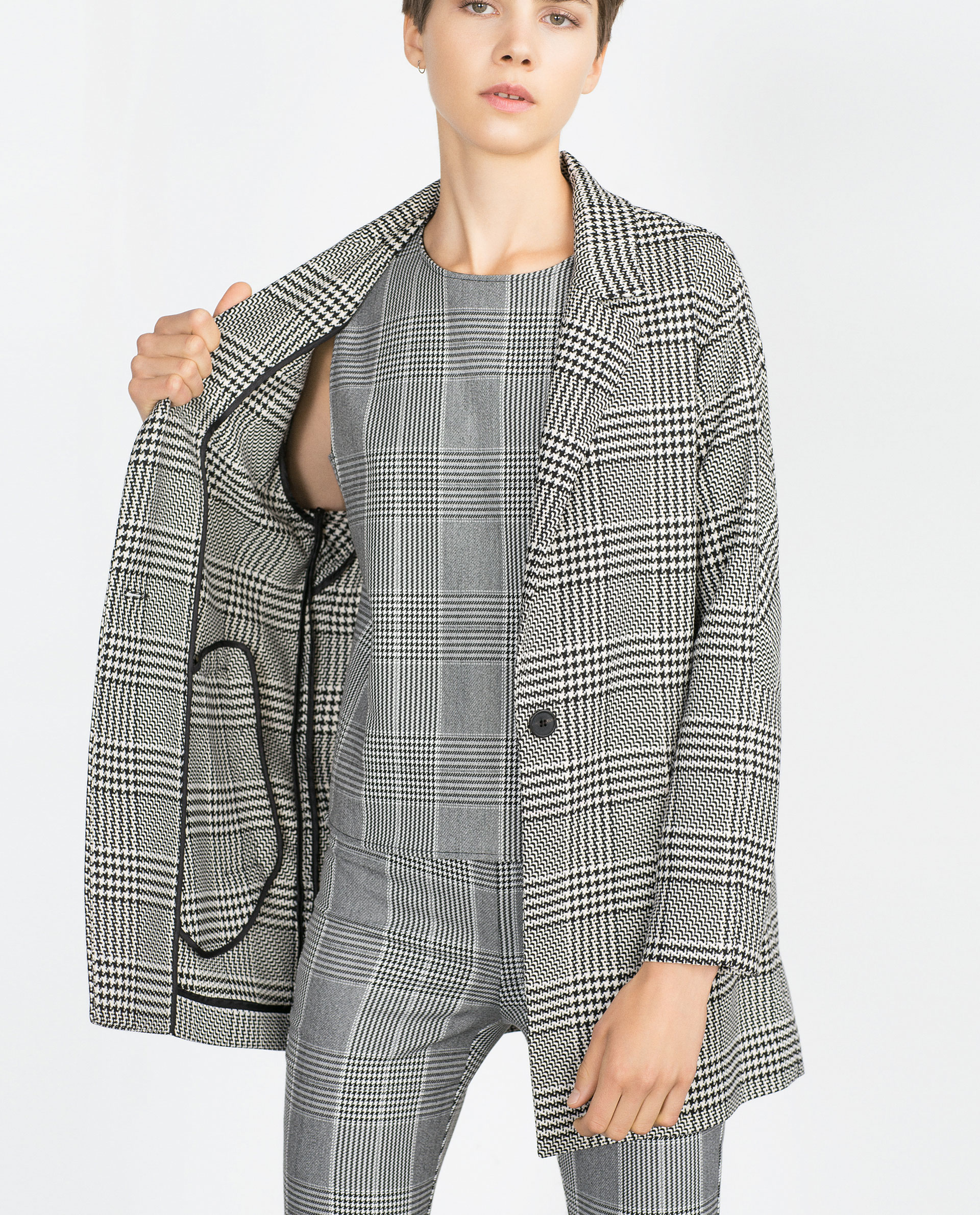 Zara Long Blazer in Beige (Ecru / Black) Lyst