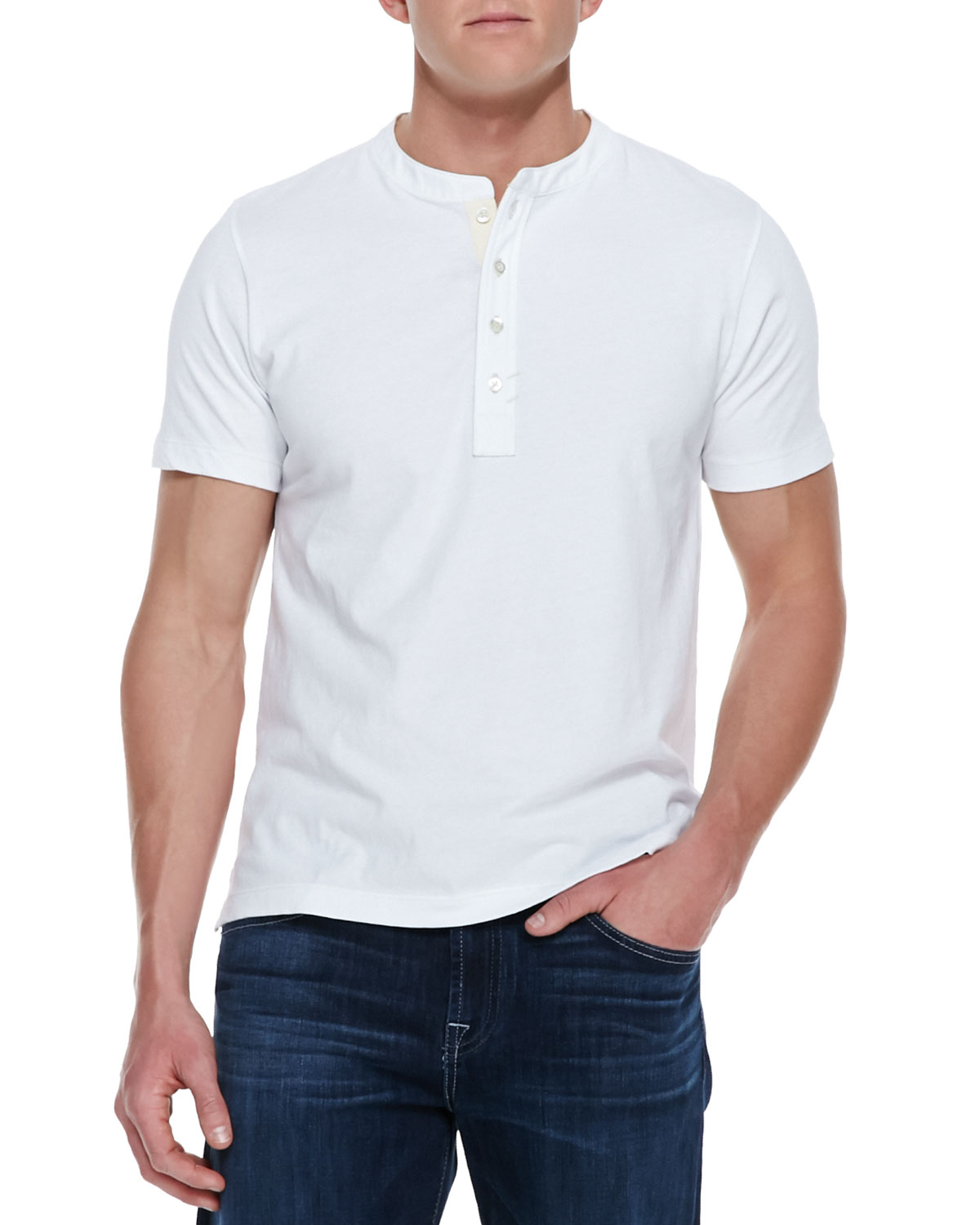 Billy reid Pensacola Shortsleeve Henley Shirt in White for Men | Lyst