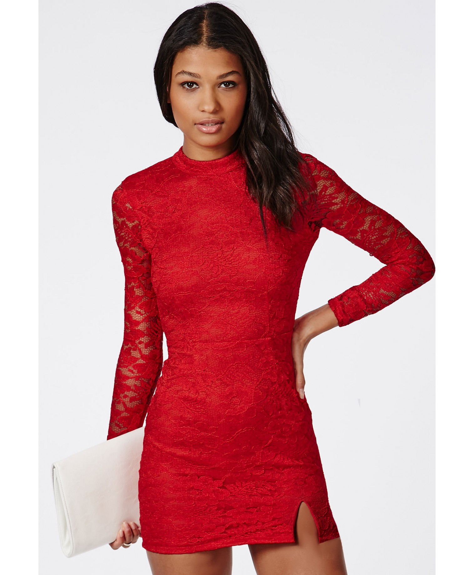 Bodycon dresses long sleeve red lace