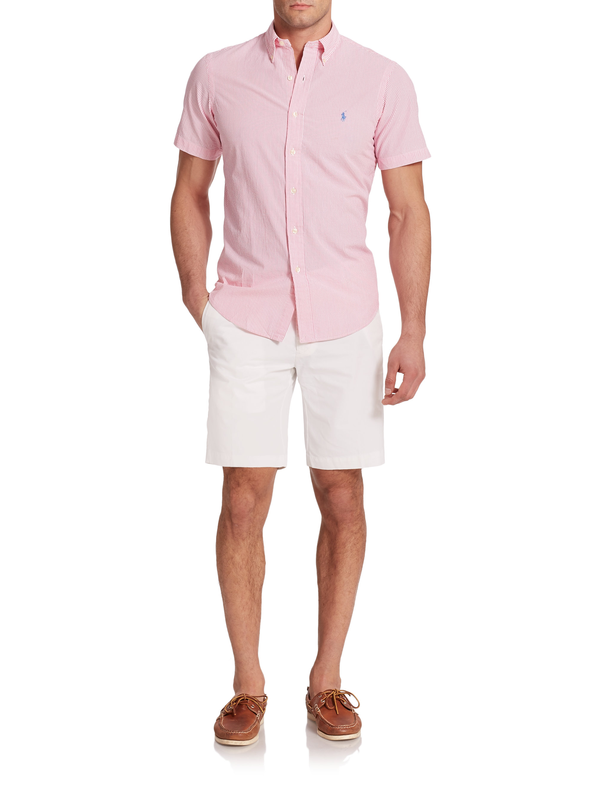 Polo ralph lauren Striped Seersucker Sportshirt in Pink for Men (light