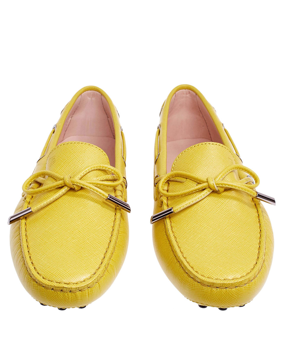 yellow driving moccasins
