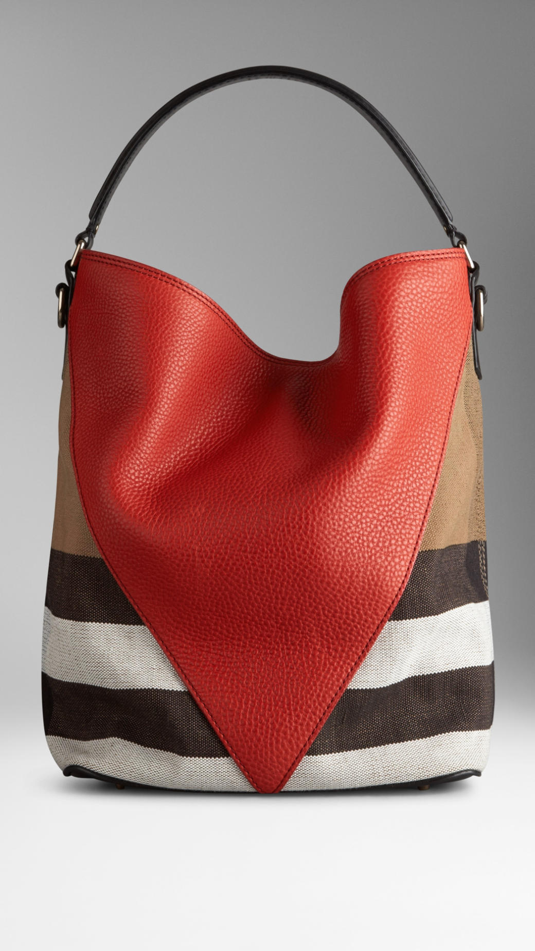 Burberry Medium Canvas Check Leather Chevron Hobo Bag in Military Red/Black (Red) - Lyst