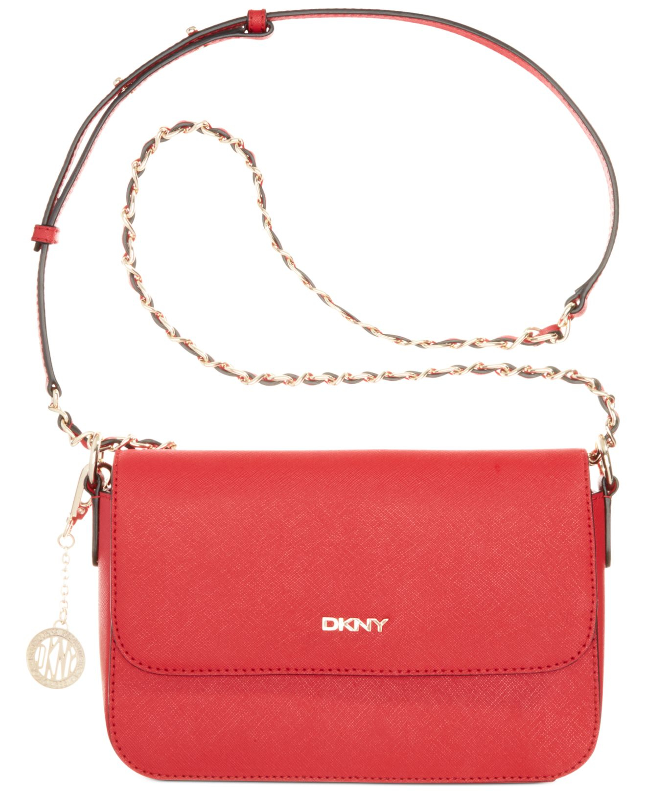 Lyst Dkny Saffiano Leather Small Flap Crossbody With Chain in Red