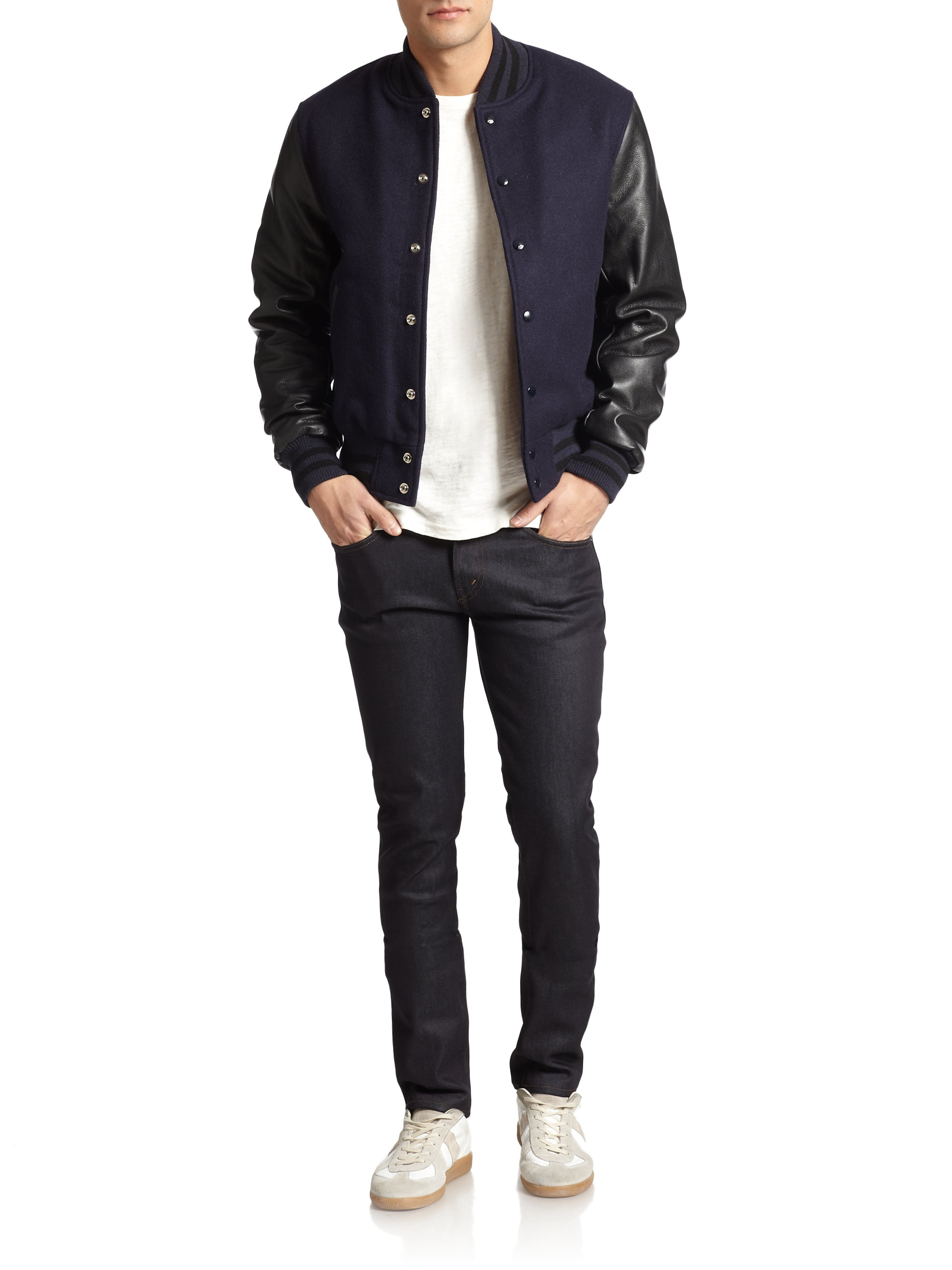 Madison Supply Blue Golden Bear Varsity Jacket For Men