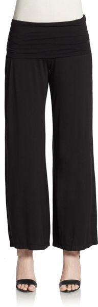 Max Studio Fold-Over Wide-Leg Pants in Black | Lyst