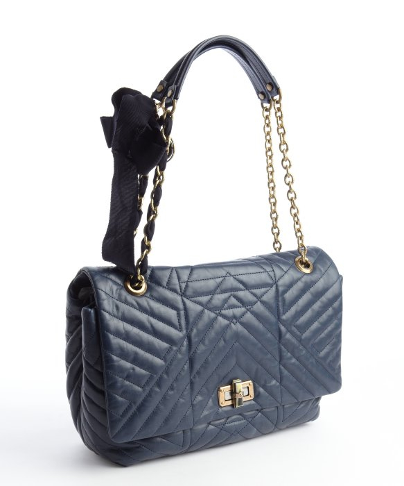 navy bag with gold chain