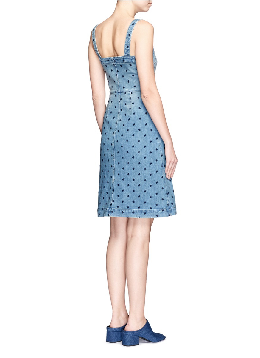 Lyst - Stella Mccartney Star Embroidery Button Front Denim Dress in Blue