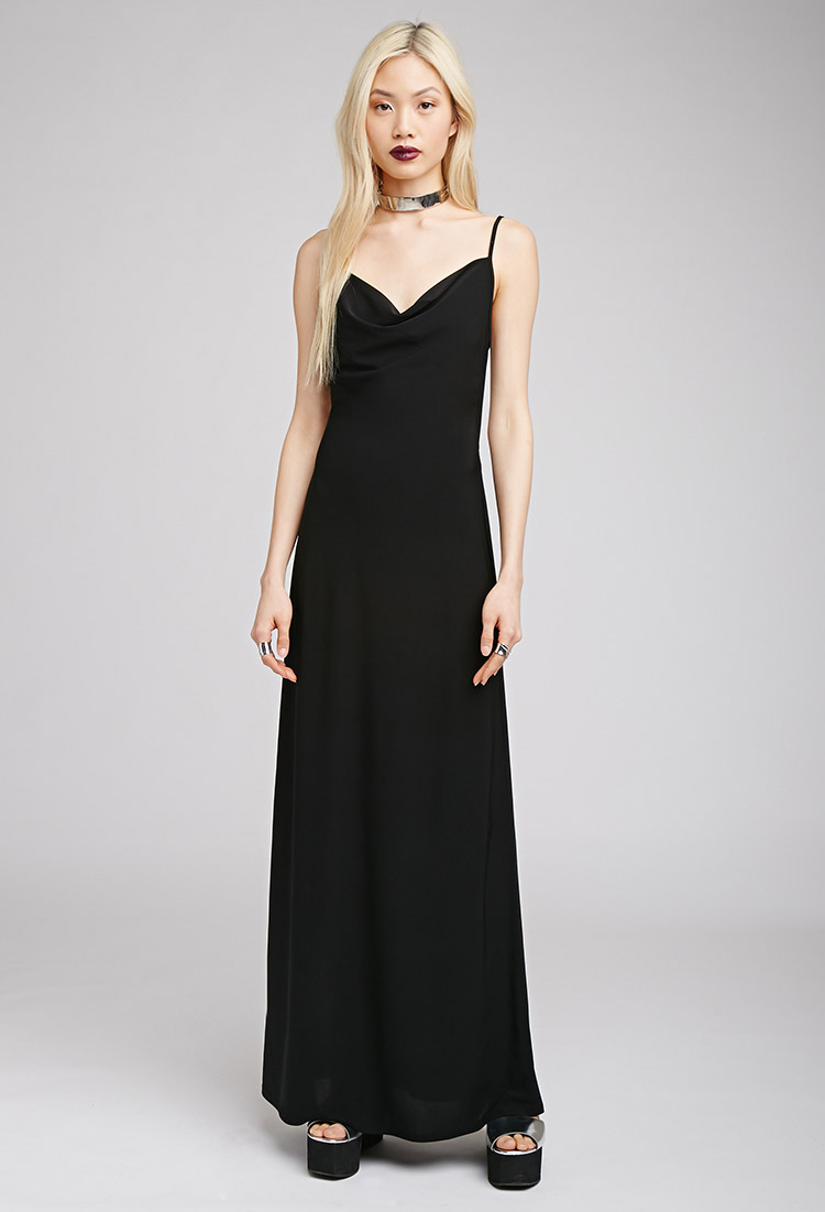 black cowl maxi dress