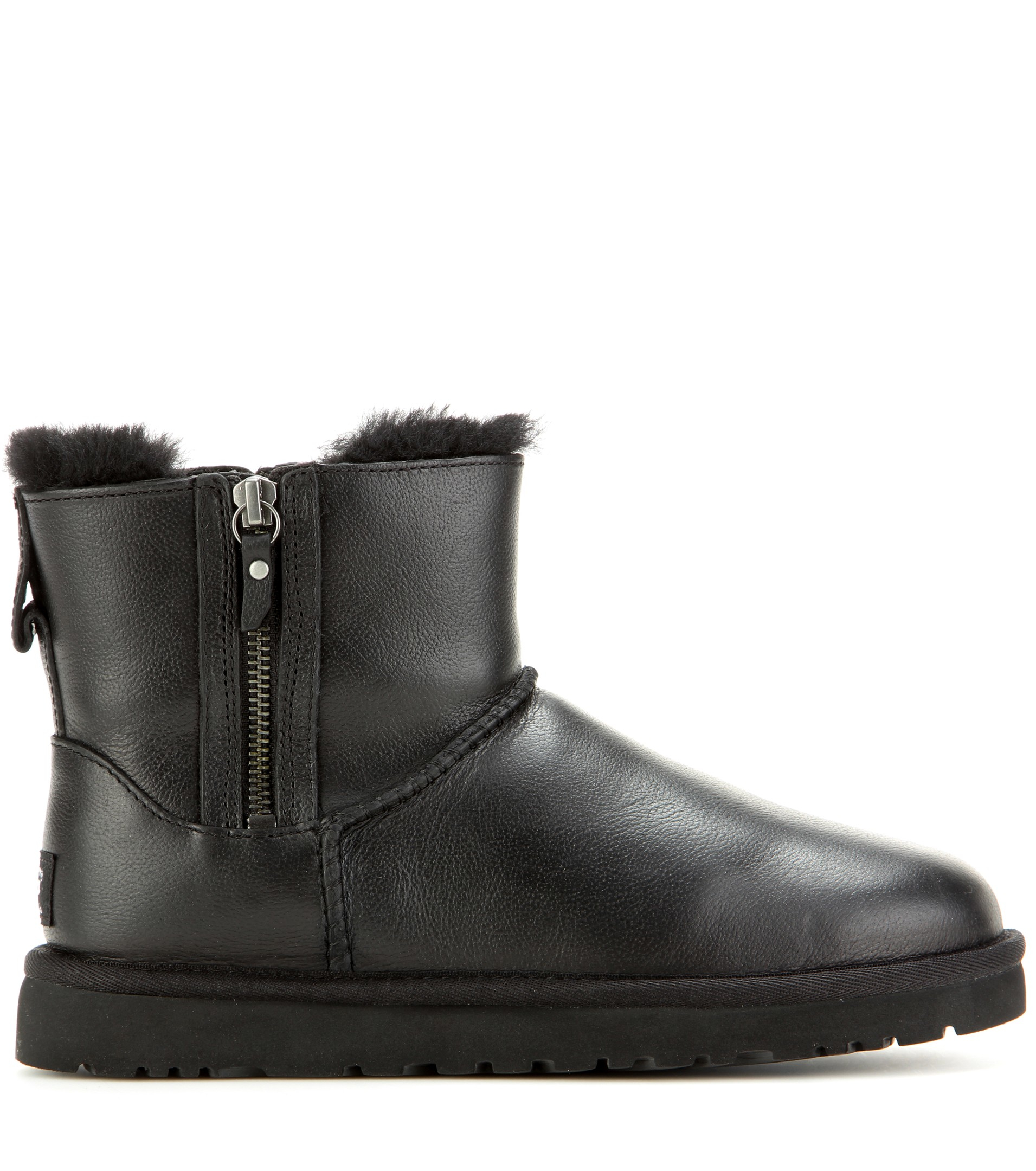 UGG Classic Mini Double Zip Leather Ankle Boots in Black - Lyst