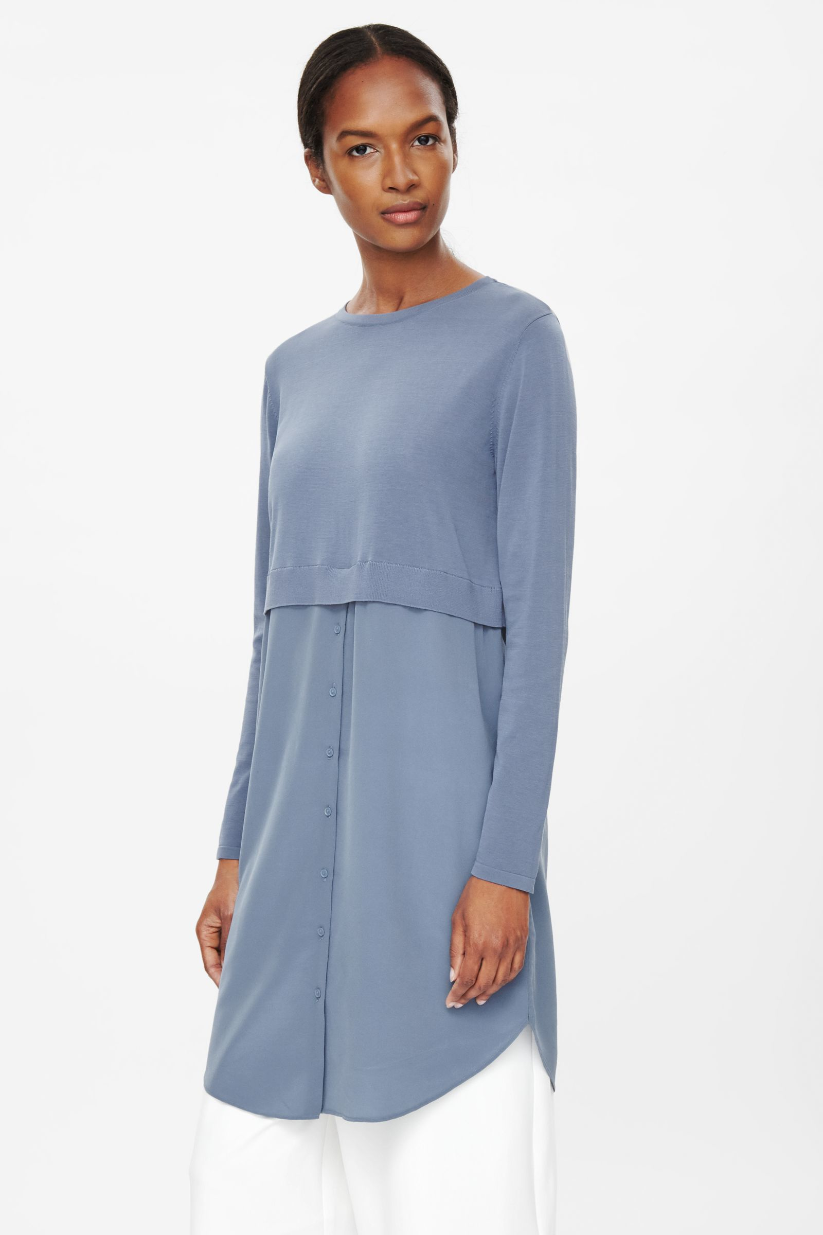 Cos Silk Skirt Cotton Dress in Blue (Blue Greenish Dark) | Lyst