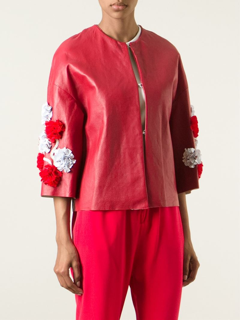 Erika Cavallini Semi Couture Misato Embellished-Sleeve Leather Jacket ...