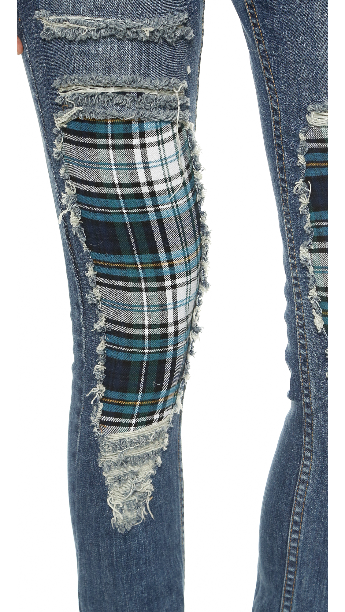 red plaid skinny jeans