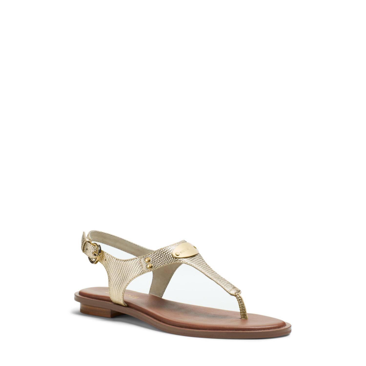 michael kors logo sandals michael kors logo plaque metallic leather sandal in gold michael kors logo sandals michael kors logo plaque metallic leather sandal in gold