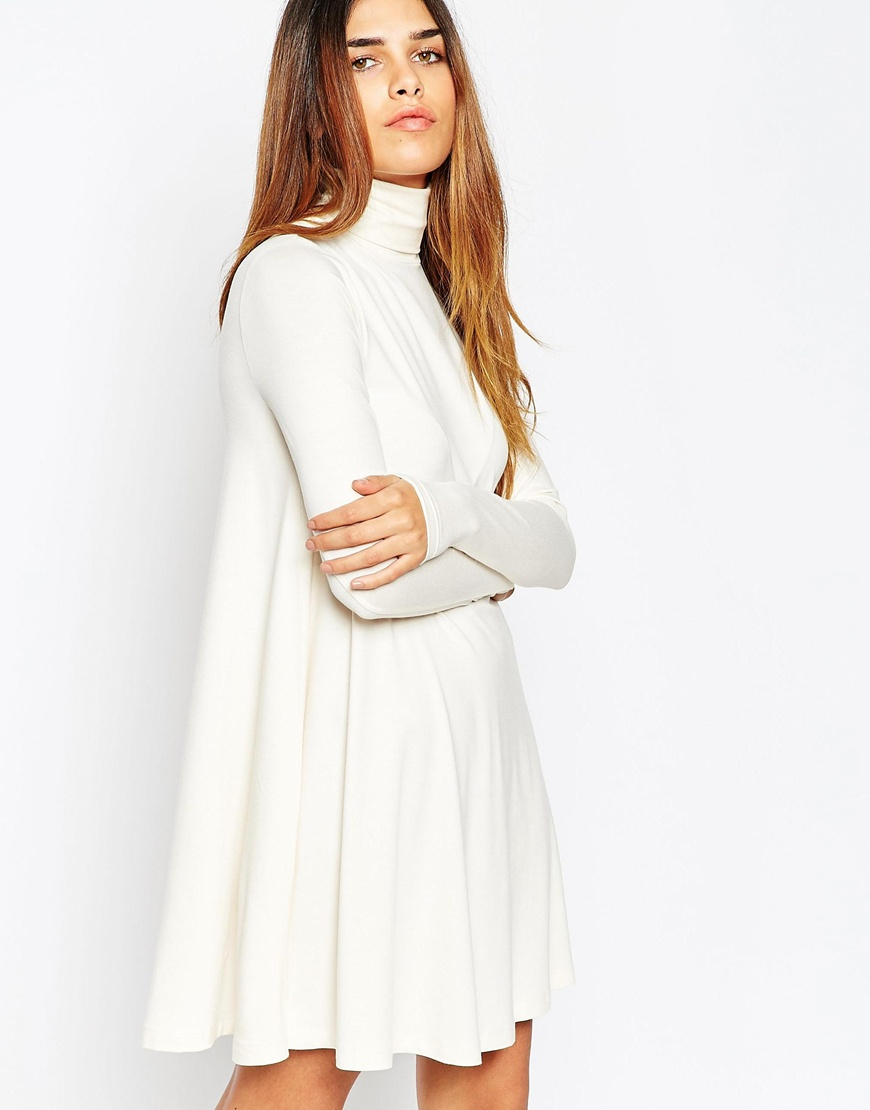 high neck long sleeve swing dress