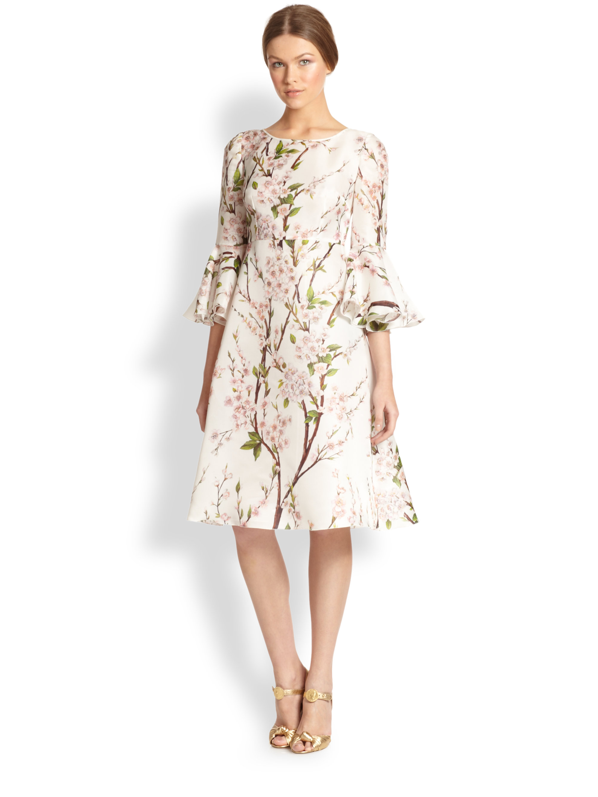 Dolce & Gabbana Cherry Blossomprint Silk Organza Dress in Cream (Natural) |  Lyst