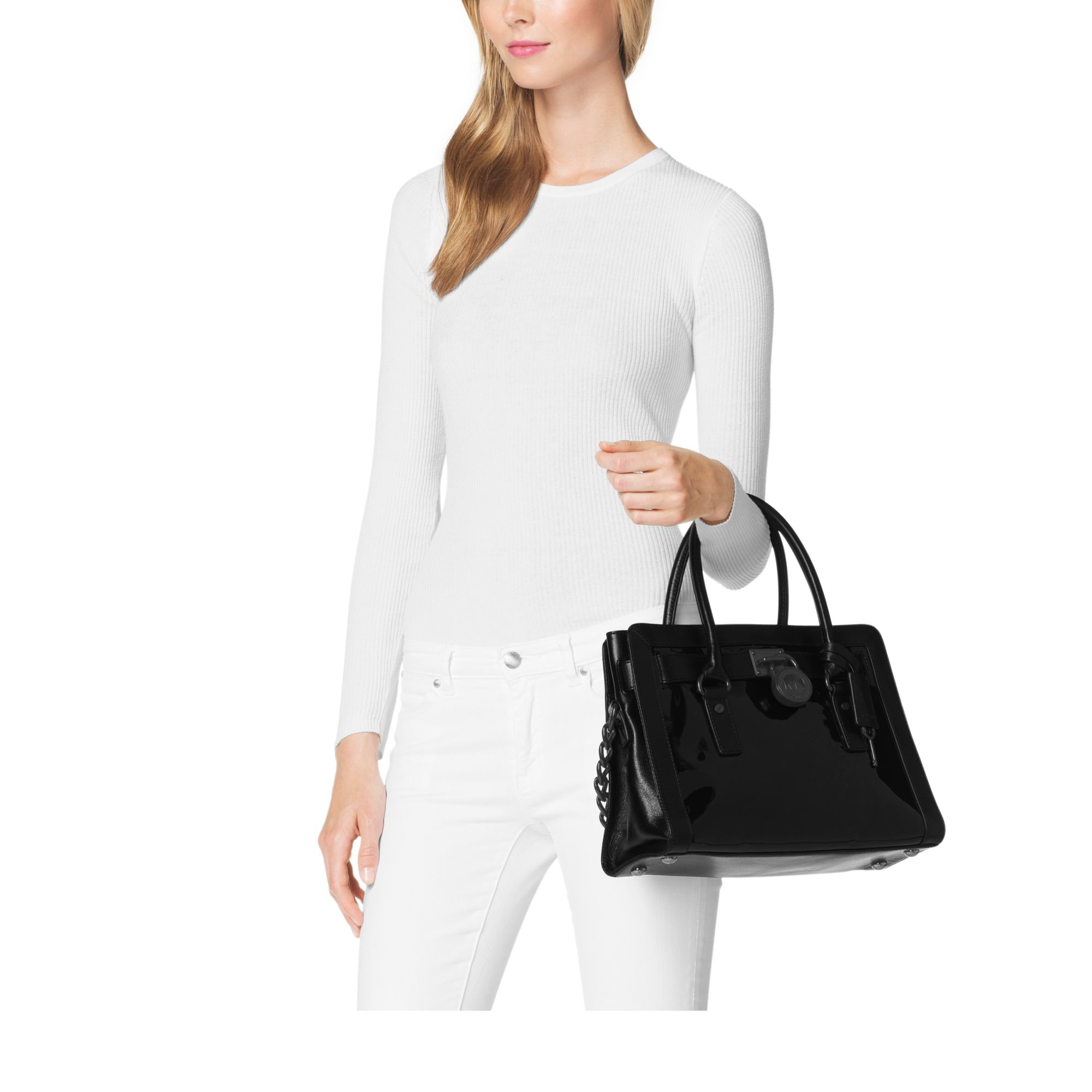 Michael Kors Hamilton Patent-leather Satchel in Black | Lyst