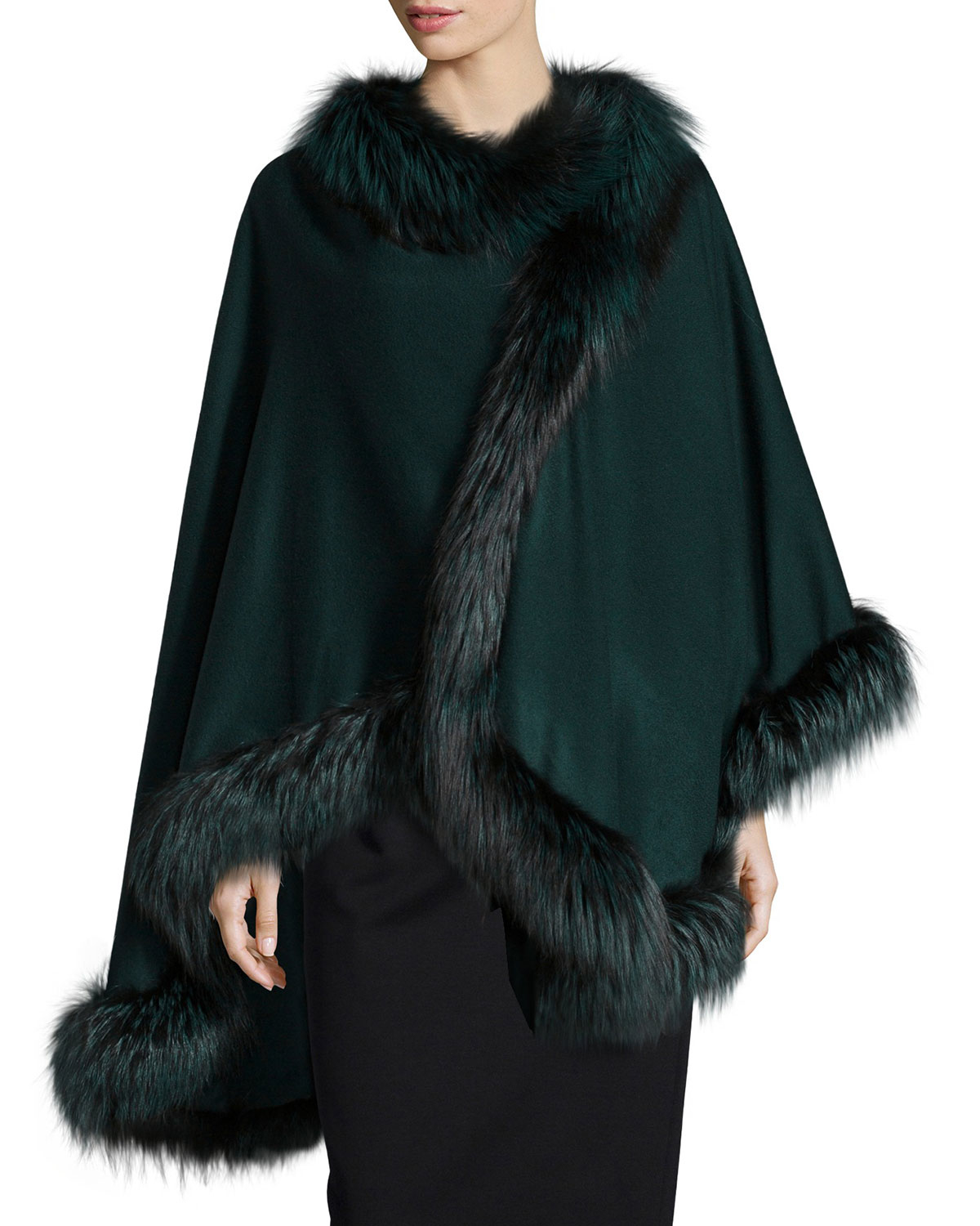 Lyst - Sofia Cashmere Fox-Fur-Trim Cashmere Cape in Green