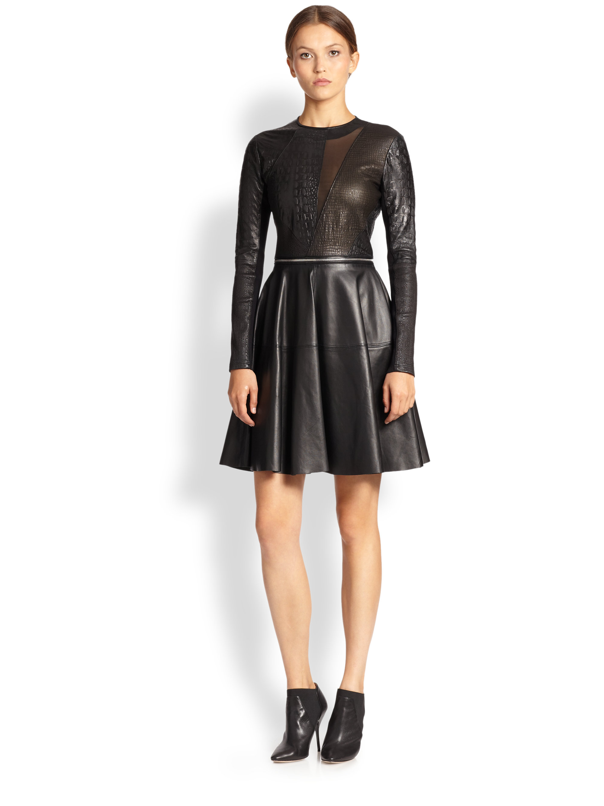 Lyst Yigal Azrouël Leather Patchwork Dress In Black Gallery