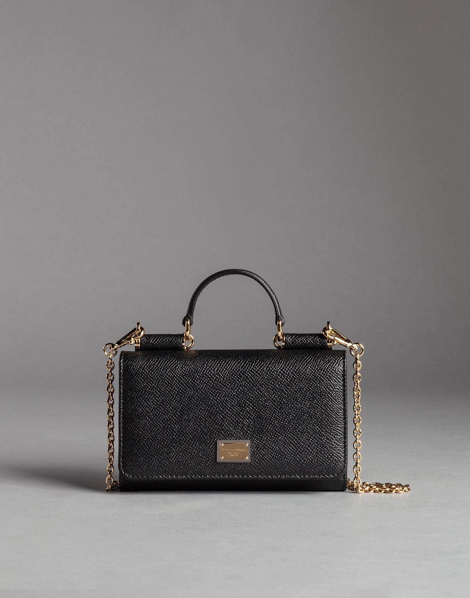 Dolce & Gabbana Mini Von Bag In Dauphine Print Leather in Black