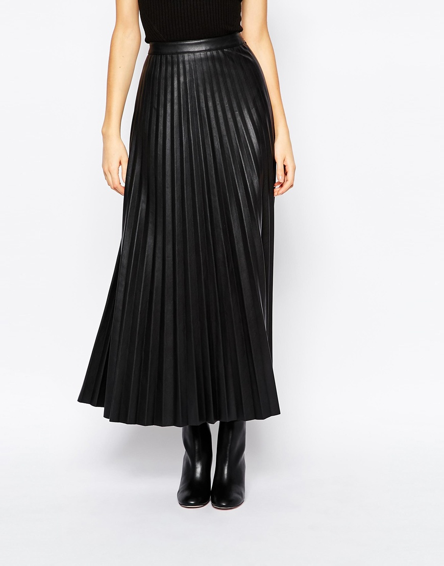 Urbancode Faux Leather Pleat Maxi Skirt in Black | Lyst