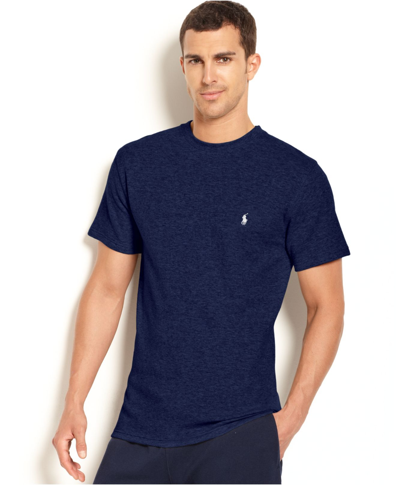 Lyst - Polo Ralph Lauren Waffle-knit Thermal Crew-neck T-shirt in Blue ...