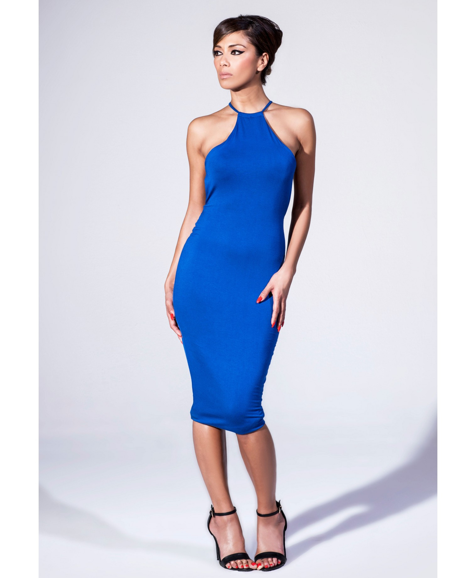 cobalt blue bodycon midi dress