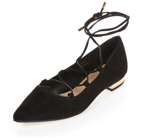 River island Black Ghillie Lace Up Pointed Flats in Black River island Black Ghillie Lace Up Pointed Flats in Black