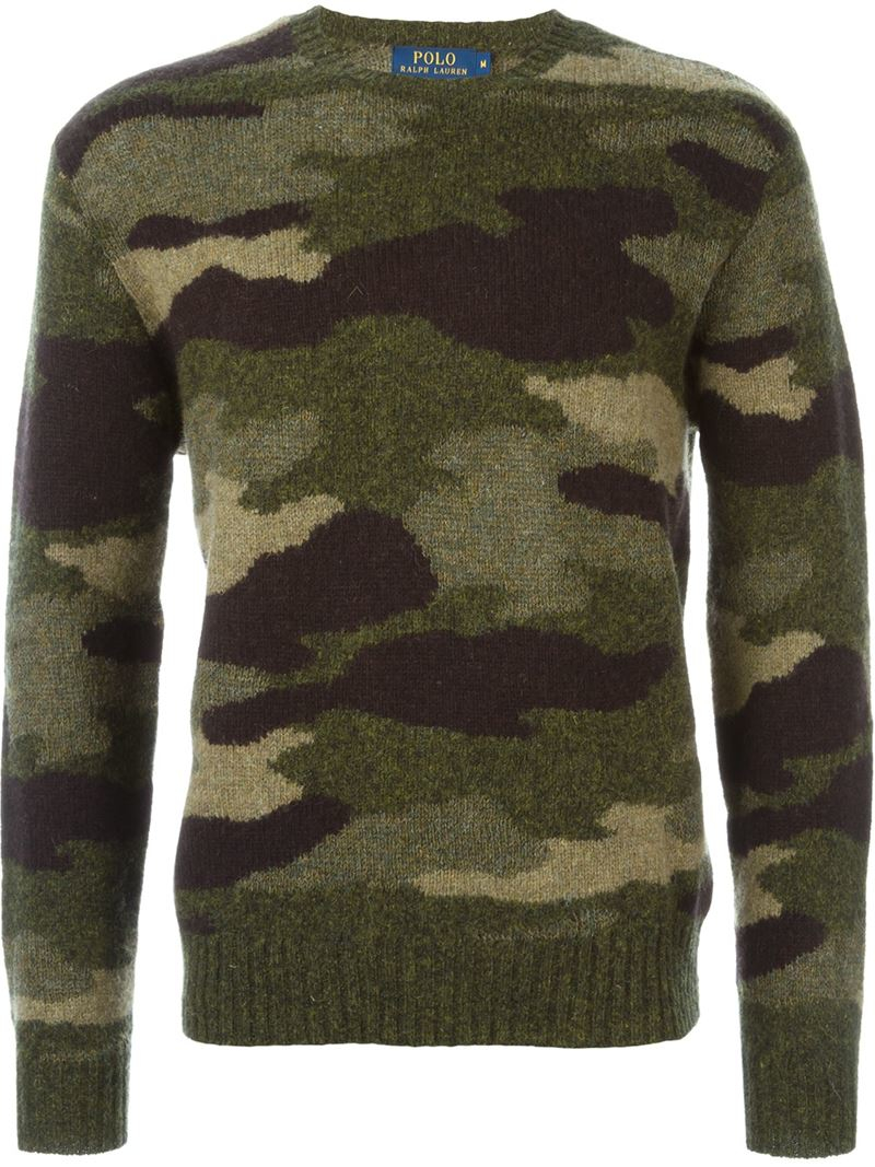 Polo Ralph Lauren Camouflage Crew Neck Sweater in Green for Men | Lyst
