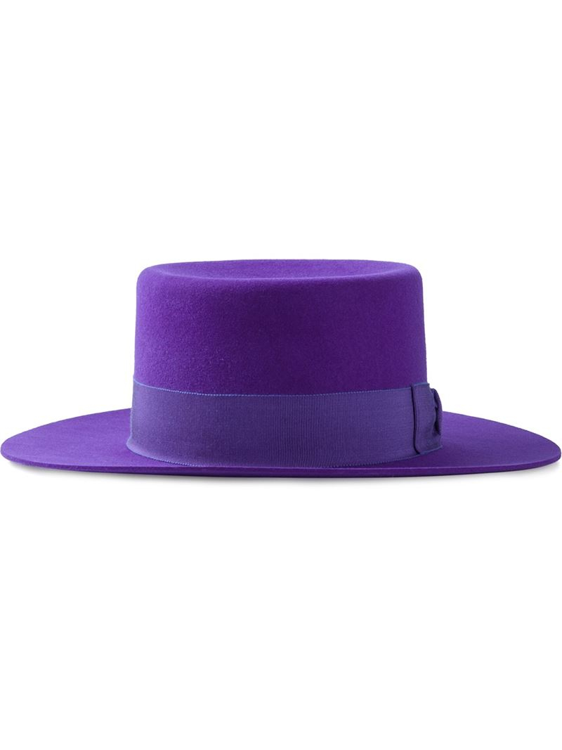 purple flat brim hat