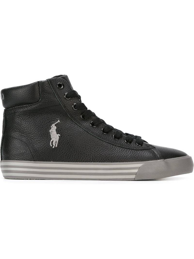 Lyst - Polo Ralph Lauren Logo Hi-Top Sneakers in Black for Men