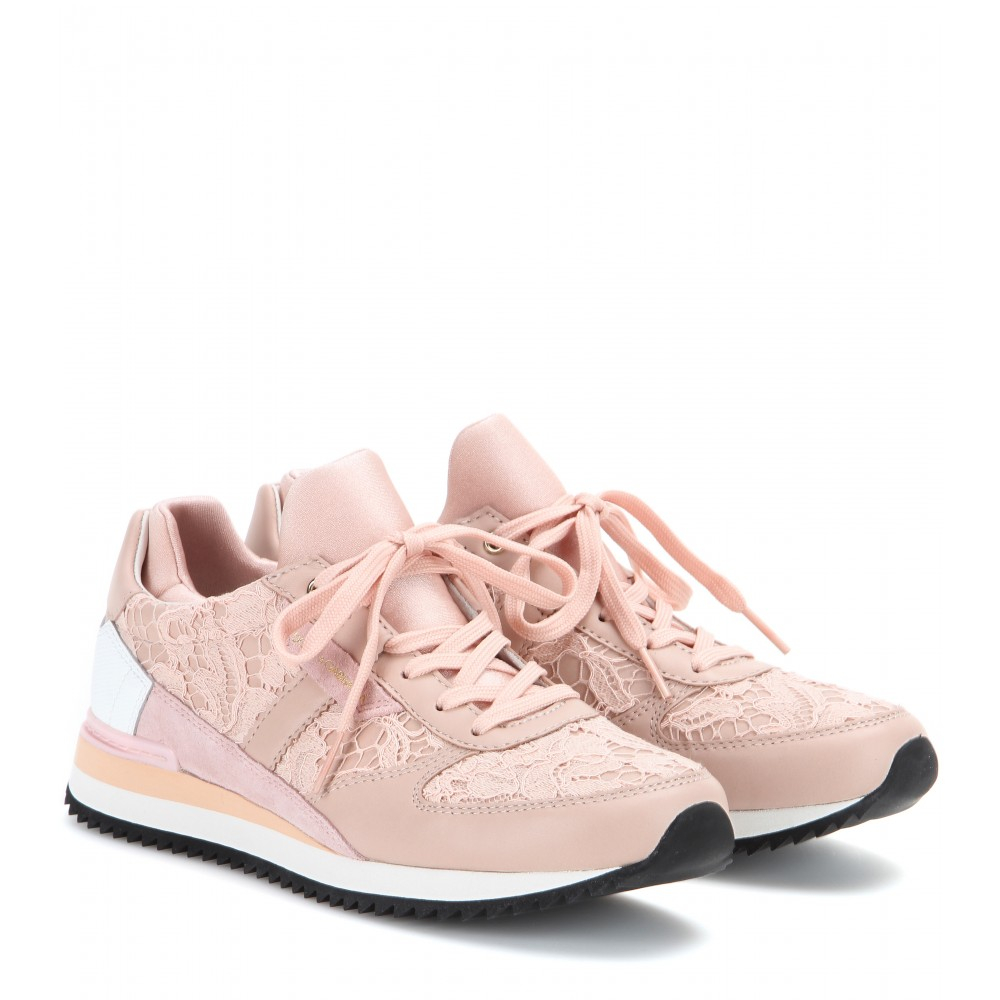 Dolce & Gabbana Leather Sneakers With Lace Appliqué in Pink - Lyst