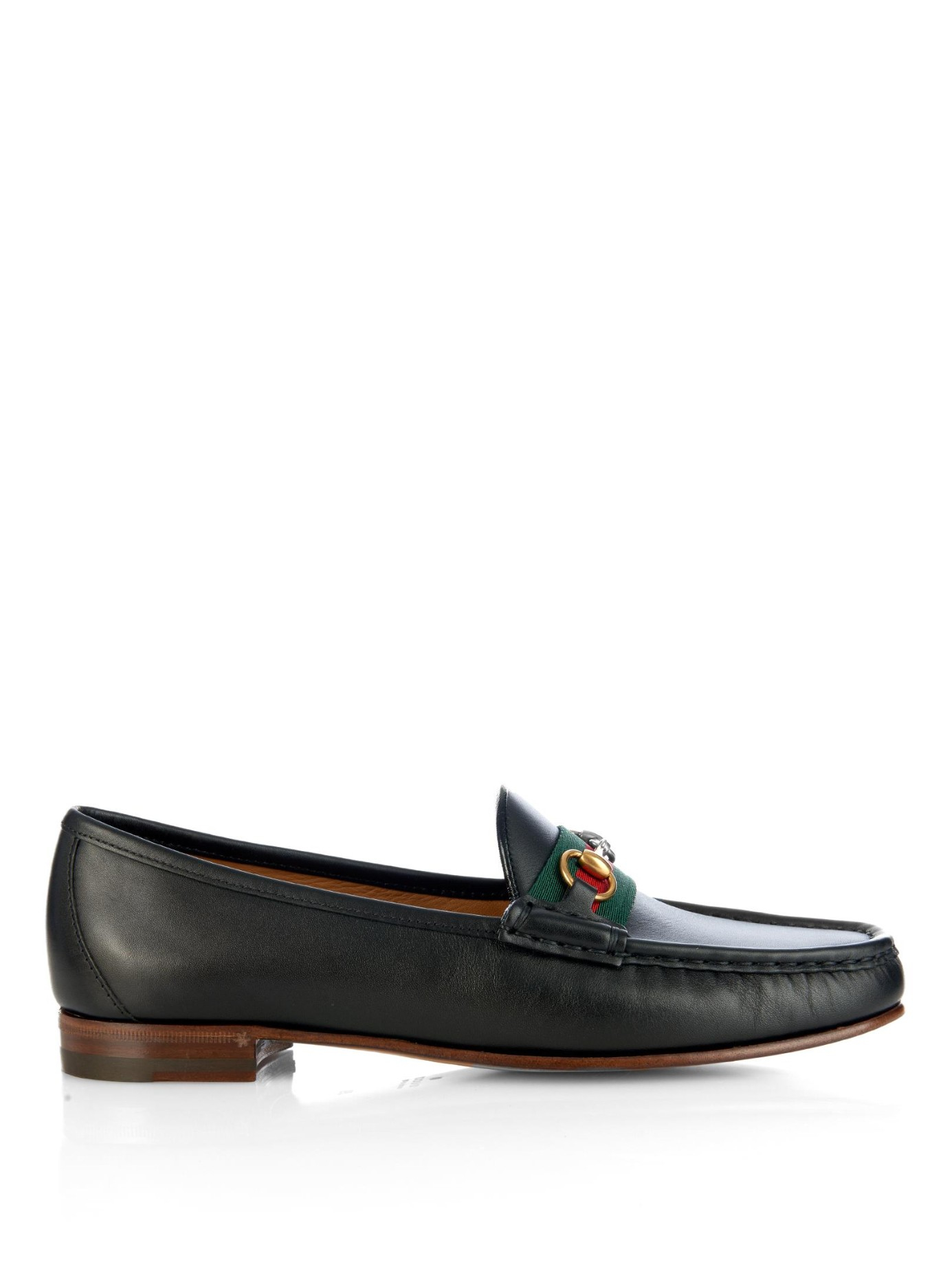 Gucci Horsebit And Web Leather Loafers 