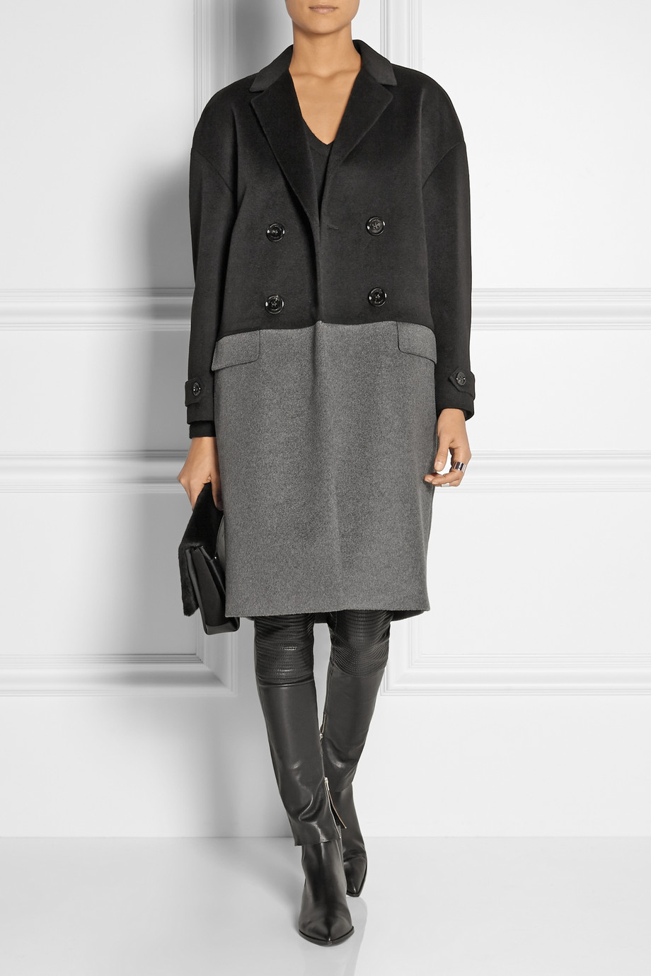 Lyst - Burberry Two-Tone Cashmere Coat in Black
