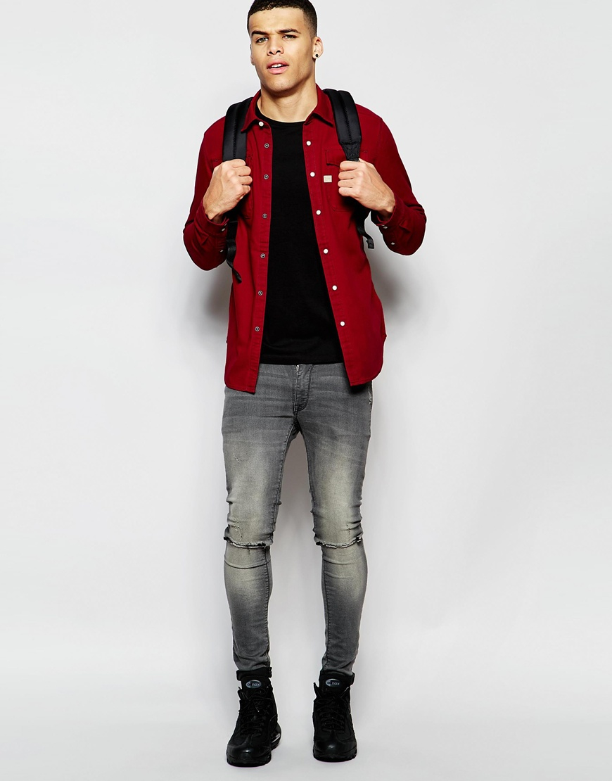 G-Star RAW Denim Landoh Slim Fit Shirt in Red for Men | Lyst