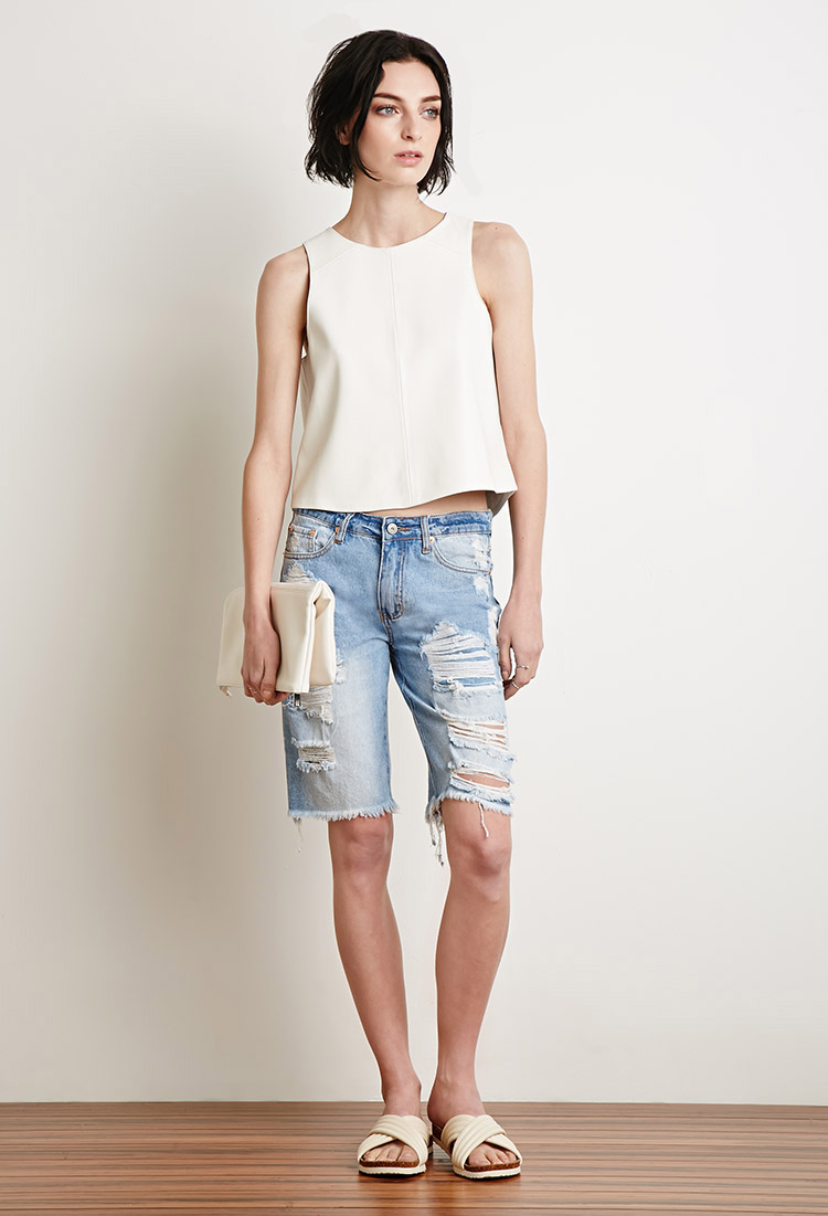 ripped denim bermuda shorts