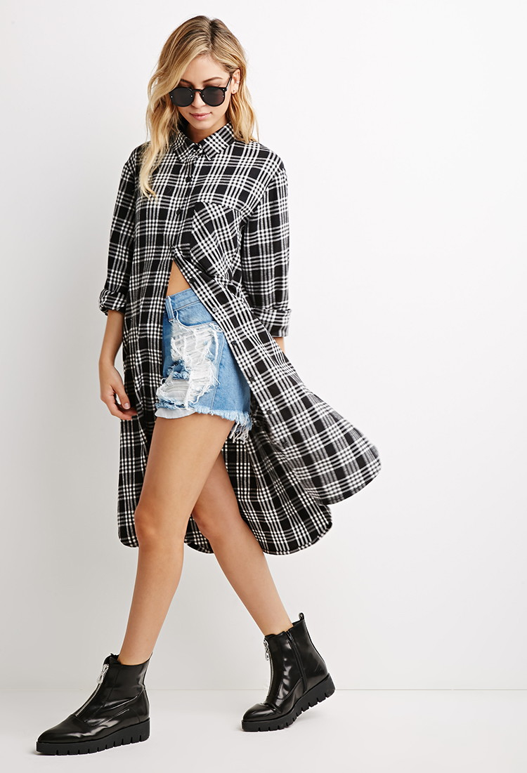 Download Forever 21 Plaid Flannel Shirt Dress in Black | Lyst