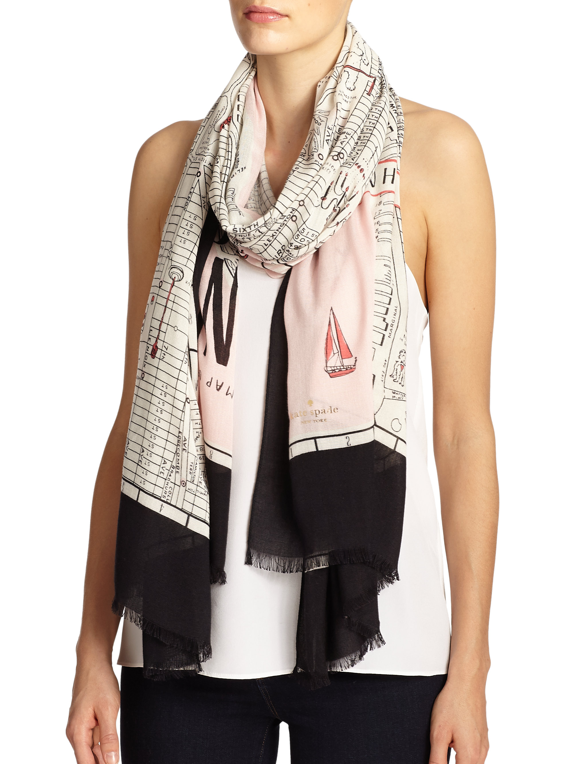 Kate Spade New York Map Scarf in Pink | Lyst