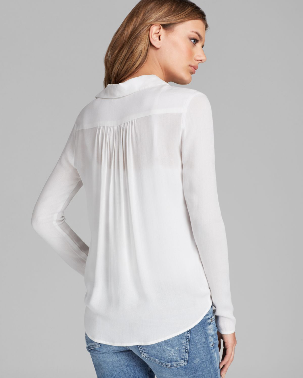 white button front blouse